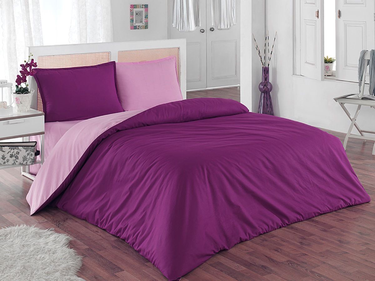 Purple And Pink Duvet Cover 100 Cotton Soft Bedding Set