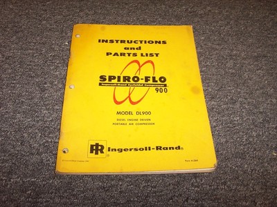 Ingersoll Rand Gyro Flo DL900 Portable Air Compressor Parts Catalog Manual Book