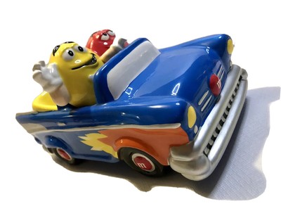 Vintage 2002 M&M's Galerie Ceramic Blue Car with Flames Candy Dish NWT