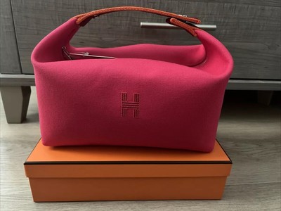 100%Auth. Hermes Large (GM) Model Bride-A-Brac Case Canvas Hibiscus (Pink) - New