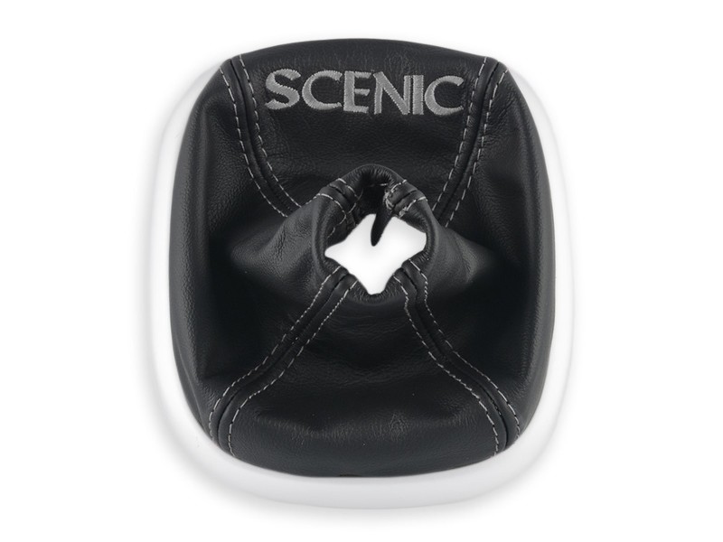 Renault Scenic 2 Ii Soufflet Levier De Vitesse En Cuir Broderie Fil Gris