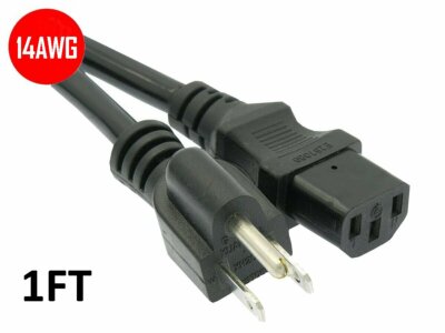 1Ft 3FT - 25FT 14/3 Power Cord Cable NEMA 5-15P to IEC 60320 C13 3-Prong 14AWG