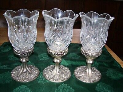 Set of 3 Vintage Godinger Silverplate England Candleholders Glass Sconces
