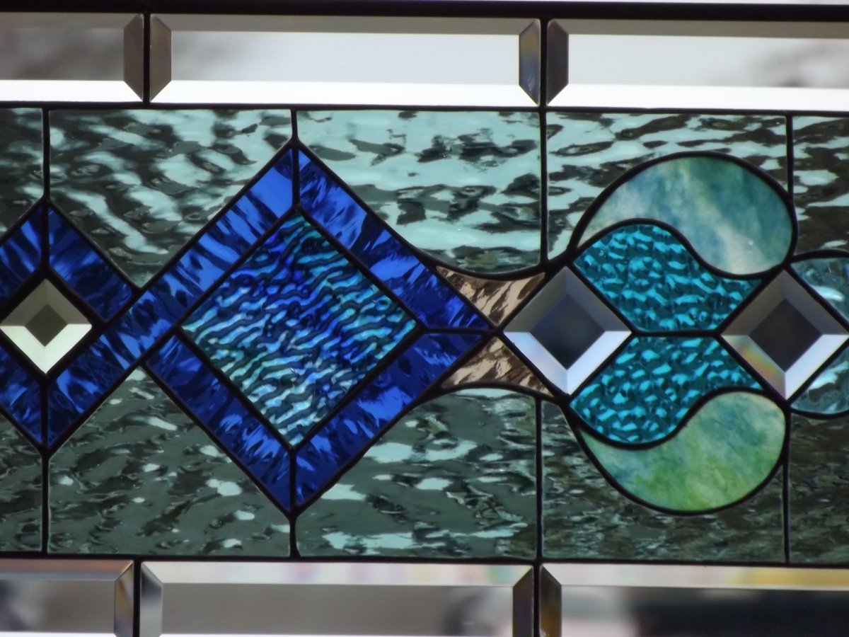 ••Mystique •• HUGE -Beveled Stained Glass Window Panel • 40 3/8” x 13 3/8”