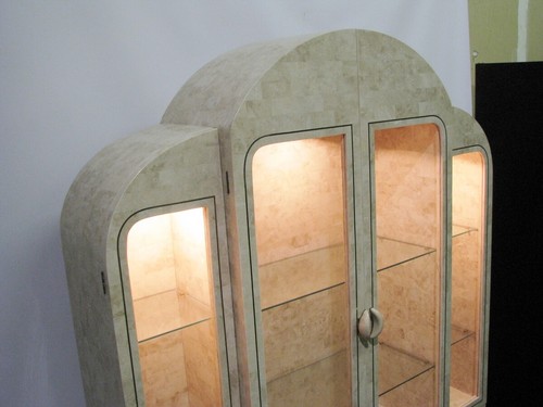 Maitland-Smith Art Deco Tessellated Coral Illuminated Display / China Cabinet