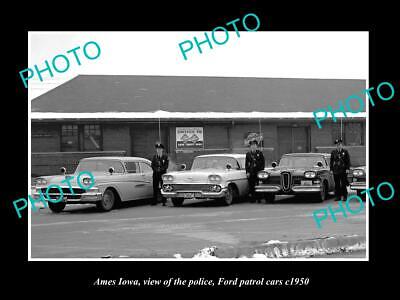 OLD LARGE HISTORIC PHOTO OF AMES IOWA THE TOWN POLICE FORD PATROL CARS c1950