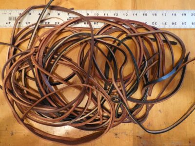 1 lb LOT Harness Leather STRAPS & STRINGS Scraps Pieces Hangers DIY Crafts etc