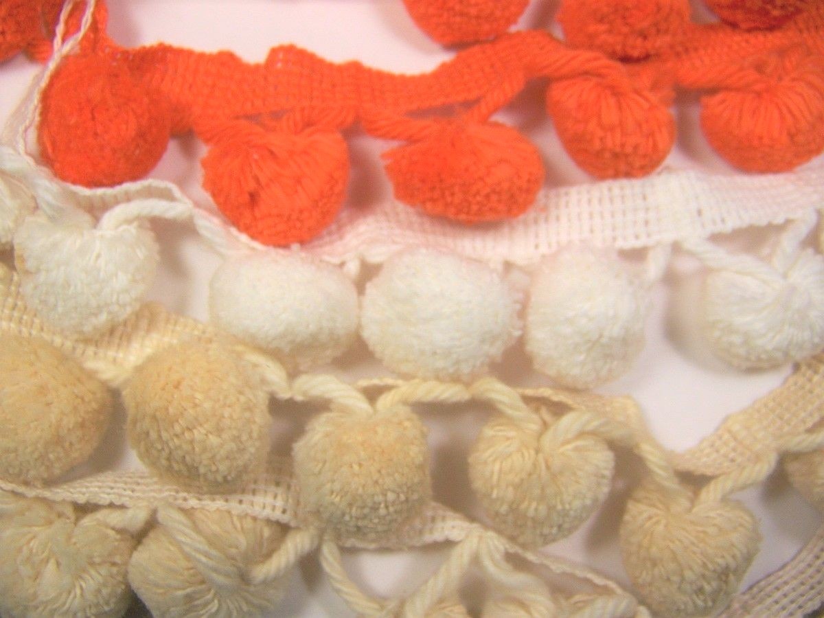 Dingle Ball Dangle Ball Trim Lot of 5 Remnants White Orange Tan Crafts Sewing