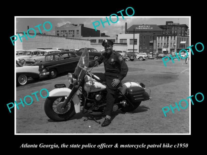 OLD POSTCARD SIZE PHOTO OF ATLANTA GEORGIA POLICE PATROL MOTORCYCLE c1950