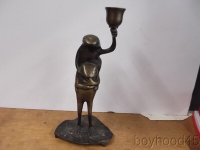 Fabulous Vintage Bronze FROG CANDLE HOLDER