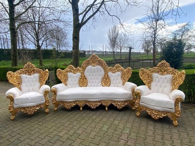 Sofa Set: 1940 Baroque Rococo XL Throne Vintage 3-Piece Lounge Furniture