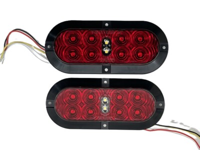 (2) 6  Oval Surface Mount LED Stop/Tail/Turn with Reverse Light RV Truck Trailer