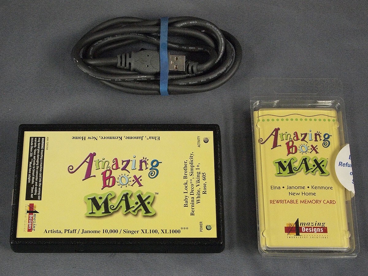 Amazing Box Max Sewing Machine USB Card Reader Janome + Many Others, Card, Cable