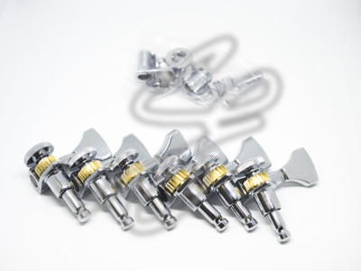 Hipshot staggered tuner set grip lock open gear chrome 6 in line configuration