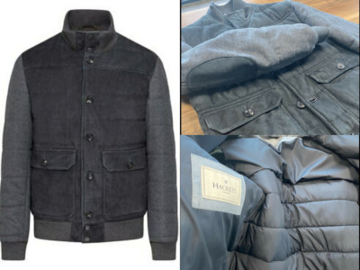 Hackett London Mayfair Padded Suede Jacket Leather Leder Bomber Jacke Blouson XS