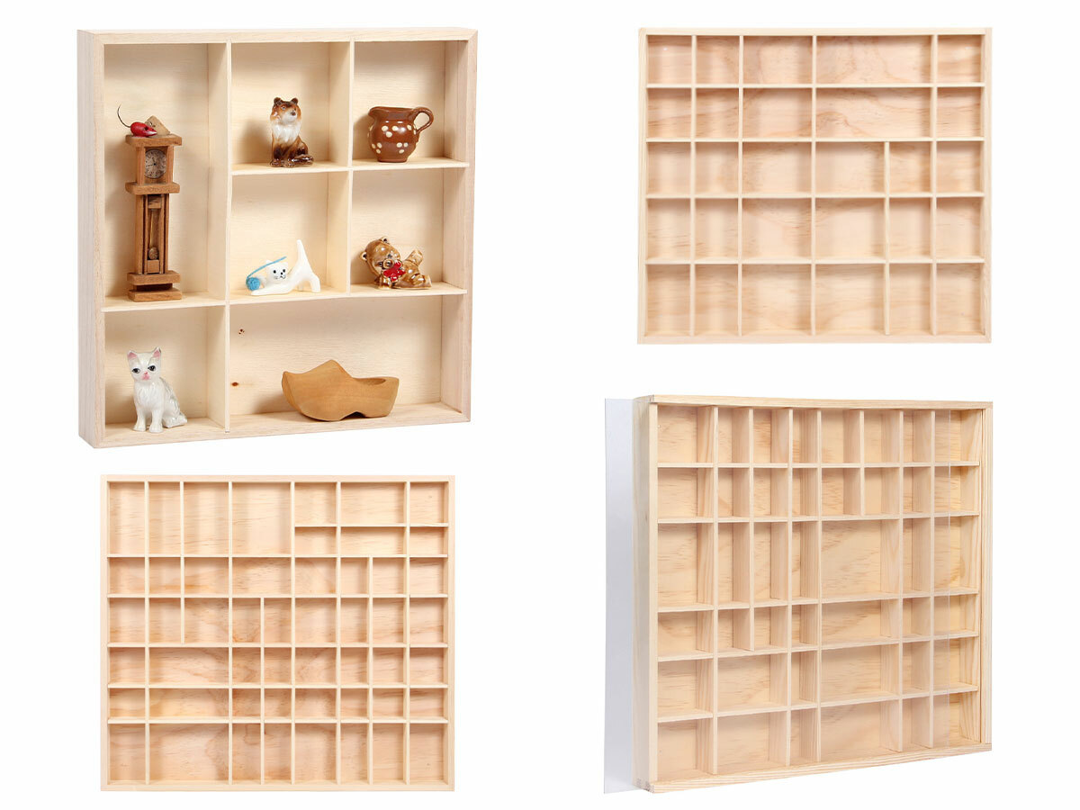 Setzkasten Holz Natur Sammlerkasten Sammlervitrine Figuren Mineralien SK-16-19