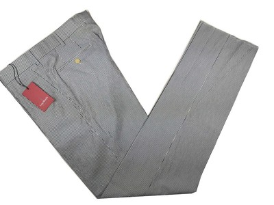 LBM 1911 Trousers 34, Ink blue/white striped seersucker Flat front Straight fit