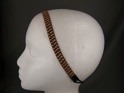 Brown velvet velour gold grommet thin skinny headband 1/2'' wide stretch elastic