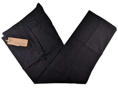 LBM 1911 Trousers 36/37 Dark Navy Blue Pinstripes Flat front Full Leg Cotton ble