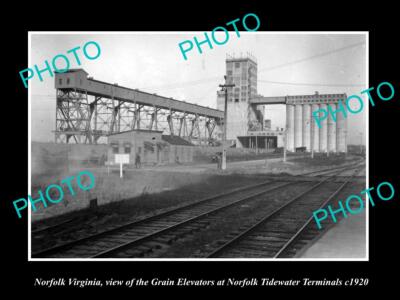 OLD LARGE HISTORIC PHOTO OF NORFOLK VIRGINIA THE TIDEWATER GRAIN ELEVATORS 1920