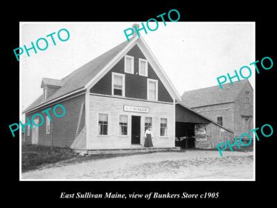 OLD LARGE HISTORIC PHOTO OF EAST SULLIVAN MAINE VIEW OF THE BUNKERS STORE c1905