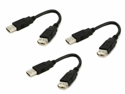 3x 7'' inch Premium USB 2.0 Type A Male to Female M/F Extension Shielded Cable