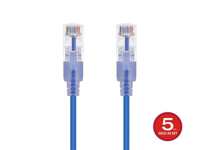 SlimRun Cat6A Ethernet Patch Cable Network RJ45 Stranded UTP 30AWG 1ft Blue 5pk