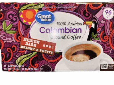 Great Value 100% Arabica Colombian Medium Dark Roast Ground Coffee Pods, 96 Ct