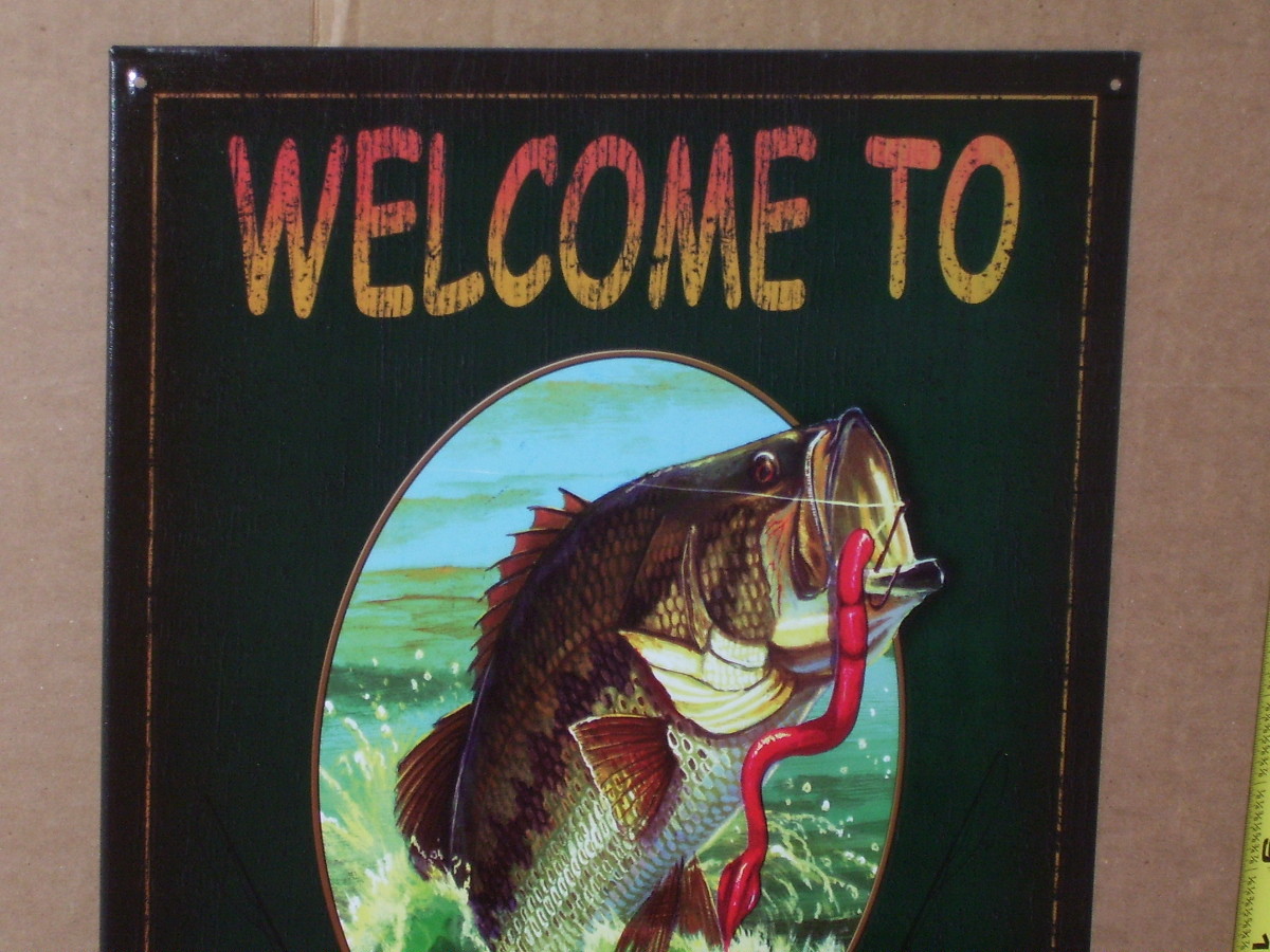 FISH CAMP -- What Happens Here ... Stays Here -- BEAUTIFUL OLD SIGN - Dated 2005