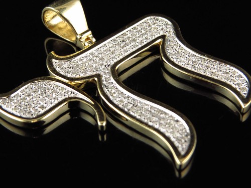 Pre-owned Jewelry Hiphop Unisex 10k Yellow Gold Genuine Diamonds 1 Inch Jewish Chai Charm Pendant 1.25ctw