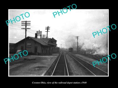 OLD LARGE HISTORIC PHOTO OF CRESTON OHIO THE RAILROAD DEPOT STATION c1940