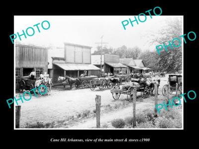OLD LARGE HISTORIC PHOTO OF CANE HILL ARKANSAS VIEW OF MAIN St & STORES c1900