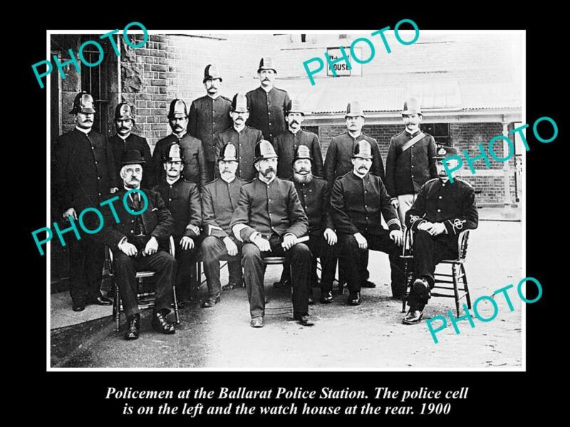 OLD 8x6 HISTORICAL PHOTO OF BALLARAT VICTORIA GROUP OF POLICE AT STATION 1900