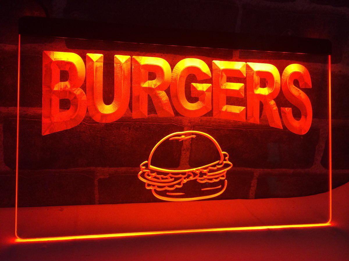 Burgers Cafe LED Neon Light Sign Bar Club Pub Annoncer