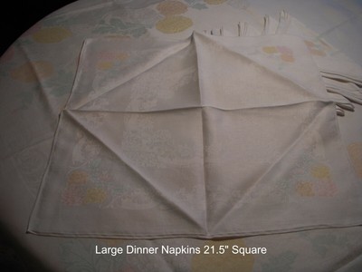 Rare Damask Multicolored Pink Peach Yellow Teal Tablecloth + 6 Napkins