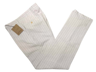 LBM 1911 Trousers 34, Vanilla with grey stripes Flat front Tailored fit Linen/Co