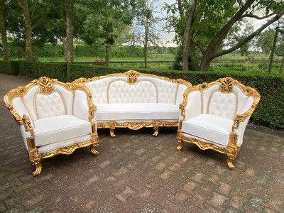Sofa Set: 1950s French Louis XVI Baroque Rococo Shabby Chic 3-Piece Furniture