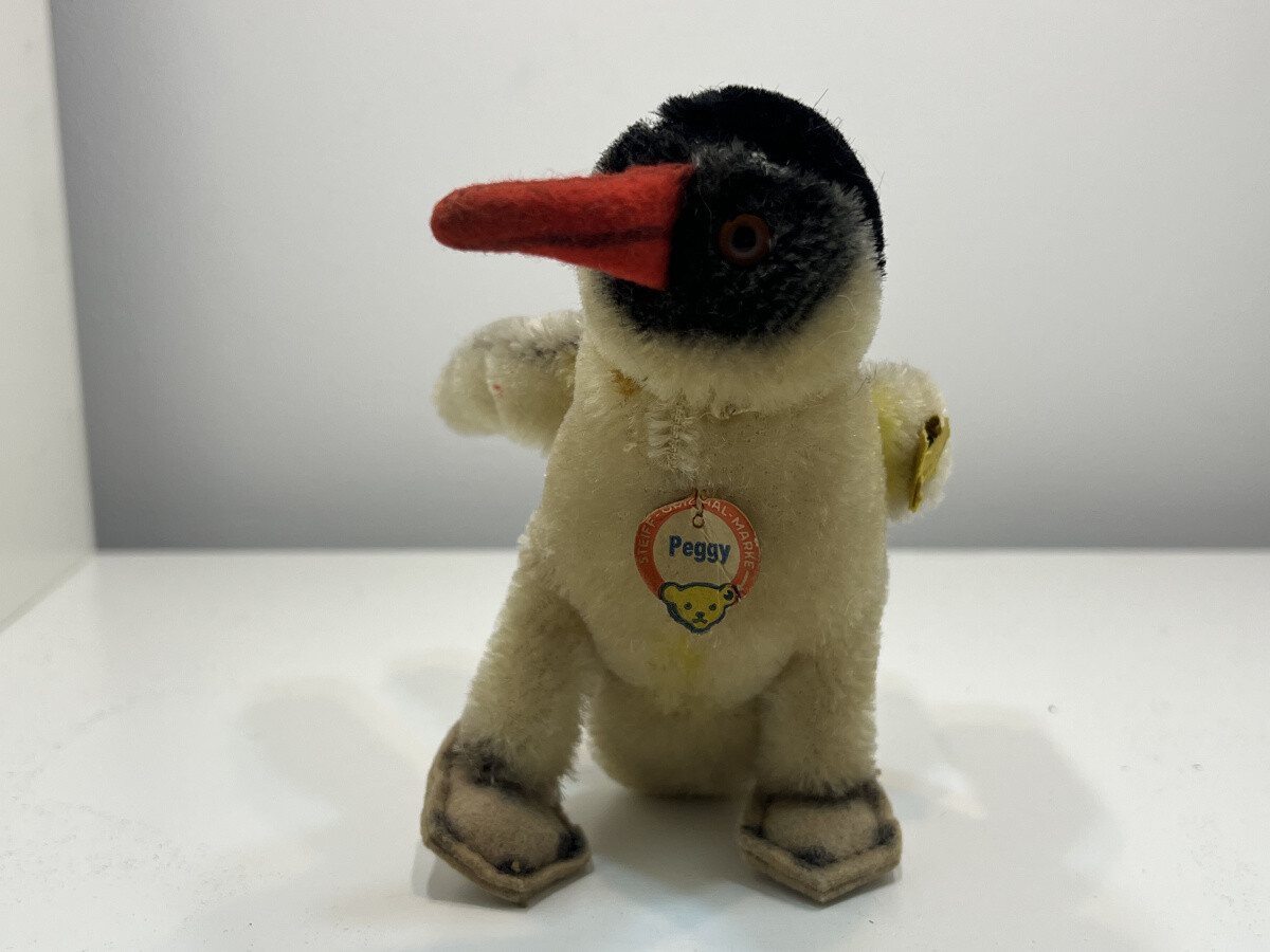 vintage 5 po. Steiff, peluche pingouin Peggy, bouton, étiquette, 2505/12