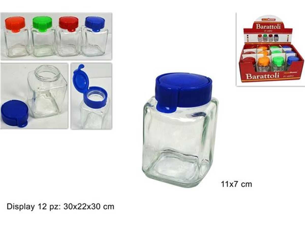 Set 12 Pezzi Barattolo In Vetro Quadrato Coperchio Plastica Colorata idea