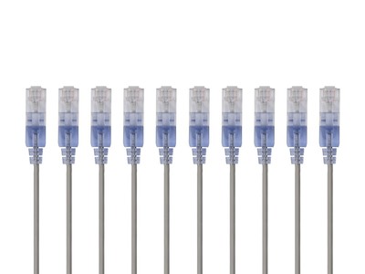 SlimRun Cat6A Ethernet Patch Cable RJ45 Stranded UTP Wire 30AWG 6in Gray 10-Pack