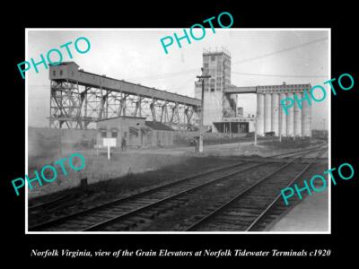 OLD 8x6 HISTORIC PHOTO OF NORFOLK VIRGINIA THE TIDEWATER GRAIN ELEVATORS 1920