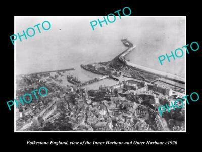 OLD 6 X 4 HISTORIC PHOTO OF FOLKESTONE ENGLAND THE INNER & OUTER HARBOUR c1920