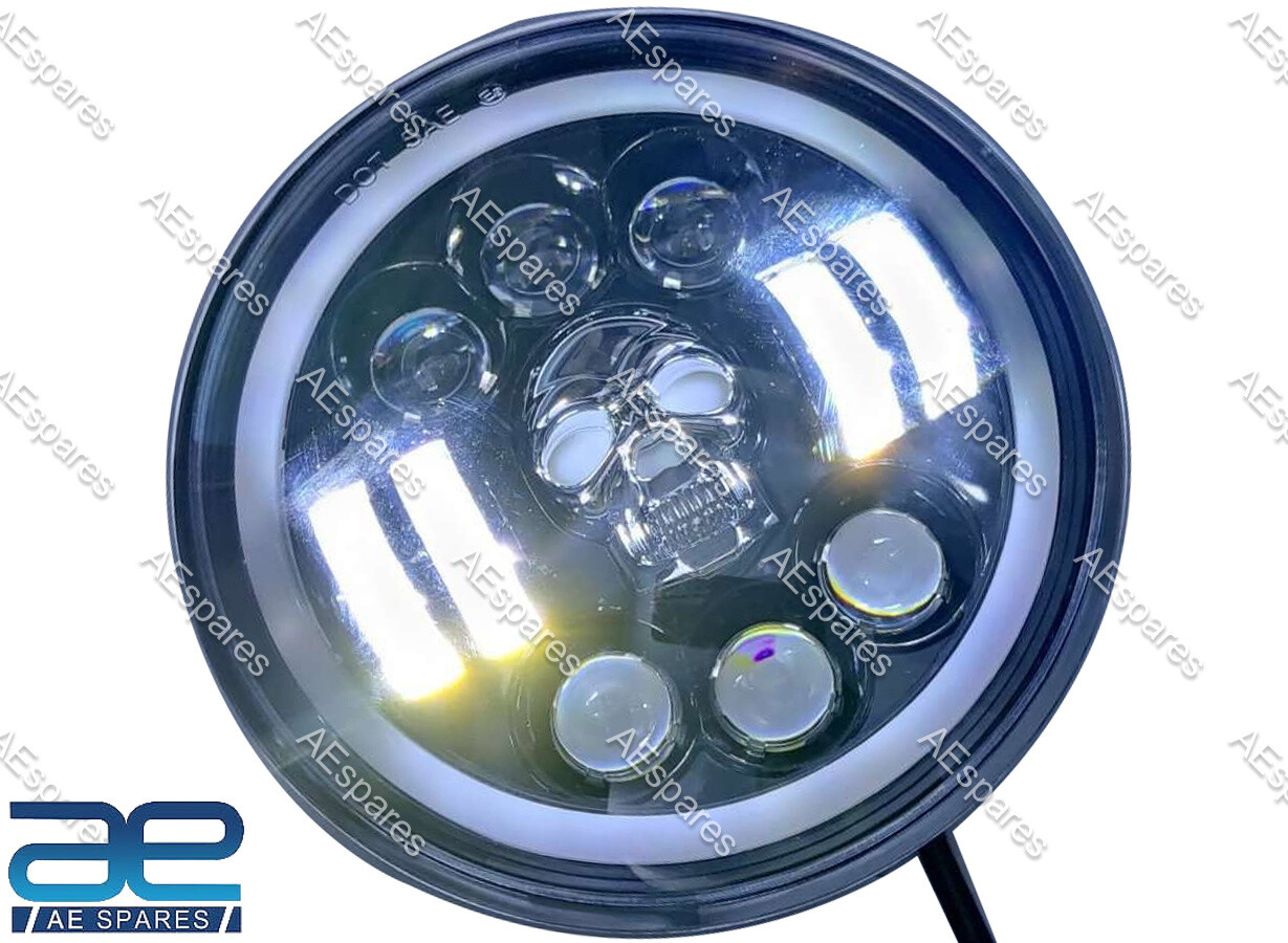Skull Design 7" LED Headlight For Mahindra Thar Harley Royal Enfield 