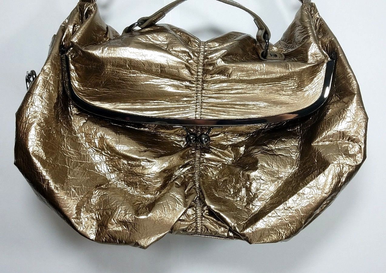 Kenneth Cole Reaction Purse Metallic Gold Foil Fold Over Bag Evening Party Shiny