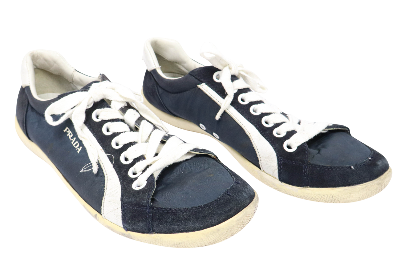 【PRADA】人気沸騰！lady's ロゴ スリッポンスニーカー(36size) PRADA Shoes Women's (UK) 8 Blue Logo Lace Up Sneakers Round