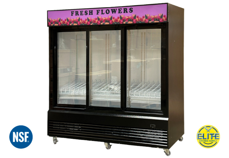 78" Nsf 3 Glass Door Merchandiser Commercial Flower Refrigerator W/ Led 59 Cu