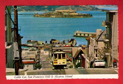 Postcard - San Francisco Hill & Alcatraz Island - Cable Car 525 - USA - c.1970s
