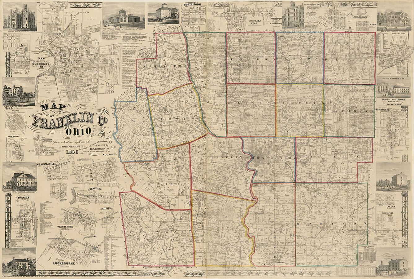 1856 Farm Line Map of Franklin County Ohio | eBay