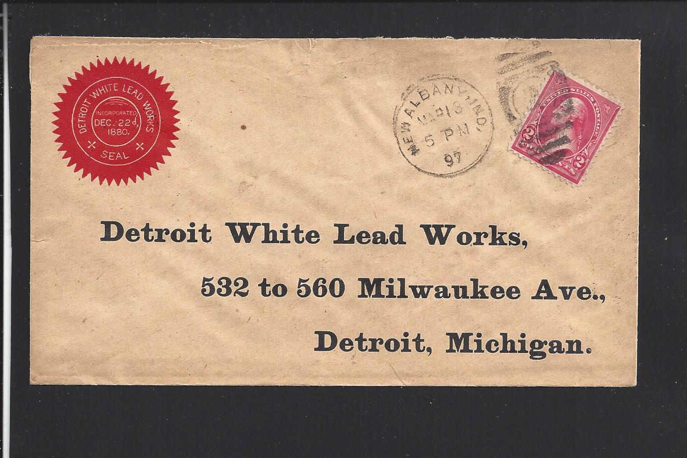 NEW ALBANY, INDIANA 1897 COVER DETROIT WHITE LEAD WORKS ADVT. FLOYD CO