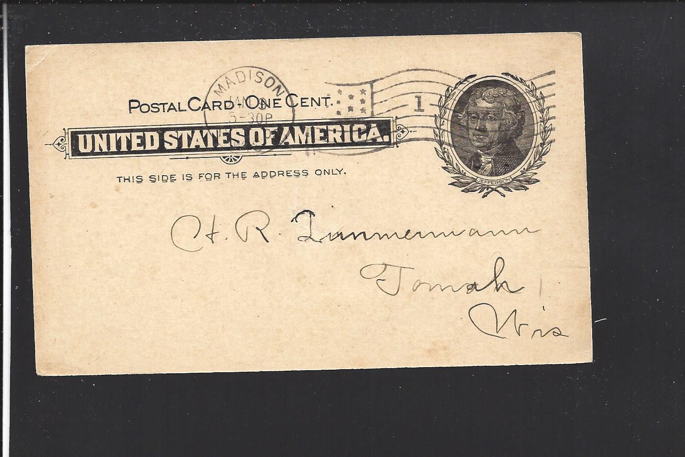 Madison Wisconsin 1902 Government Postal Card Advt Grove S Barnes